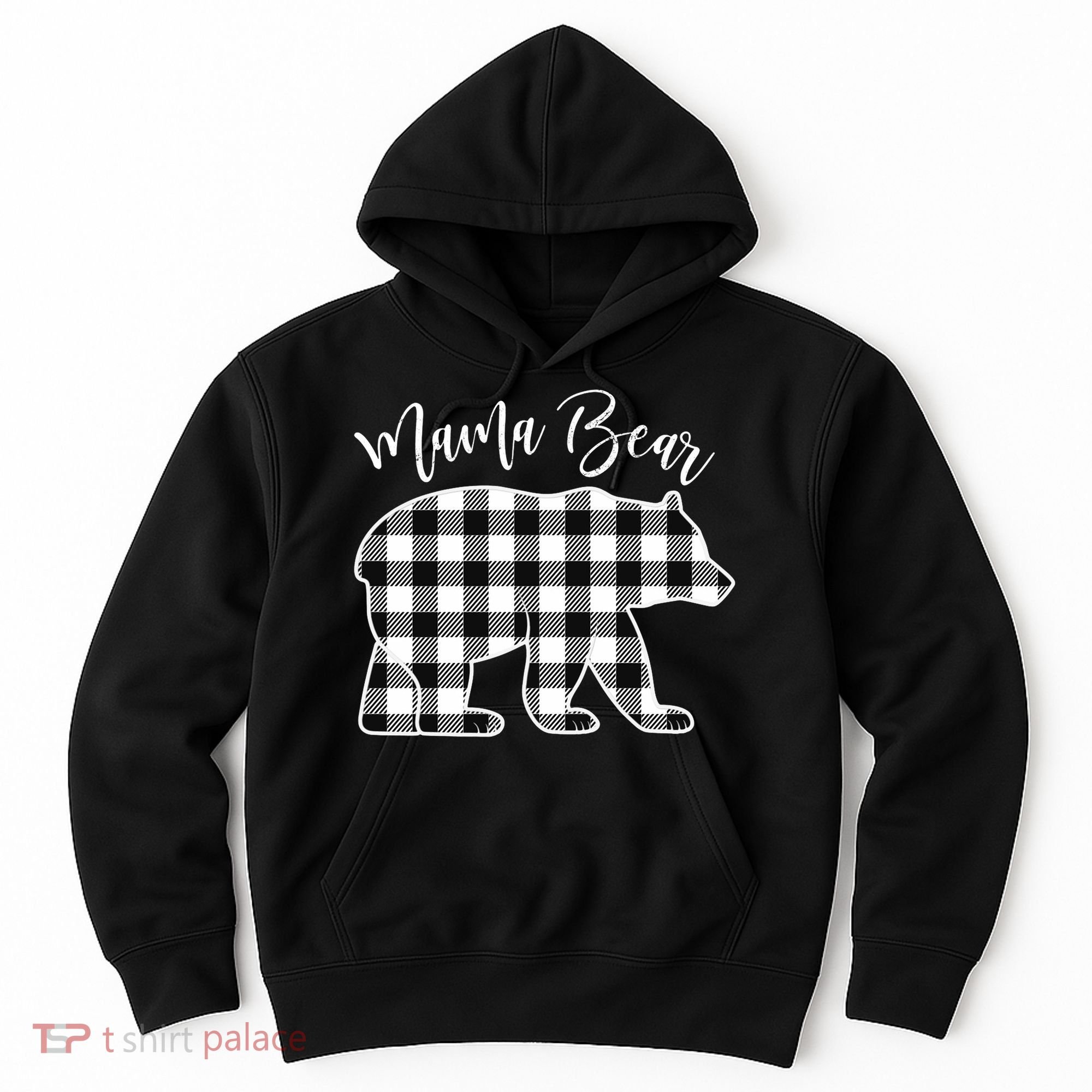 Black And White Buffalo Plaid Mama Bear Christmas Pajama Hoodie