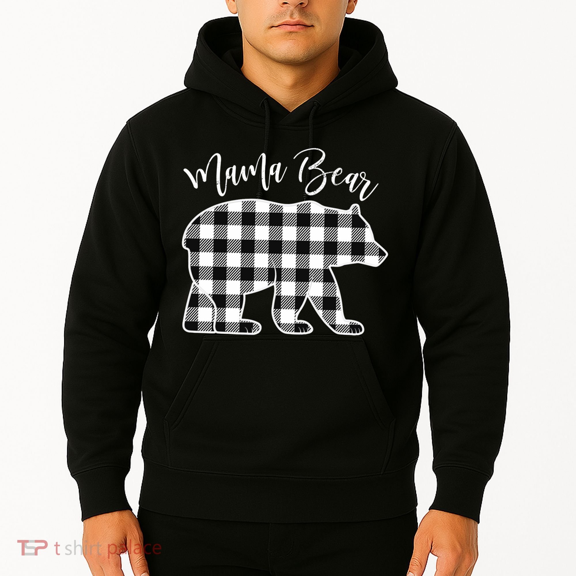 Black And White Buffalo Plaid Mama Bear Christmas Pajama Hoodie