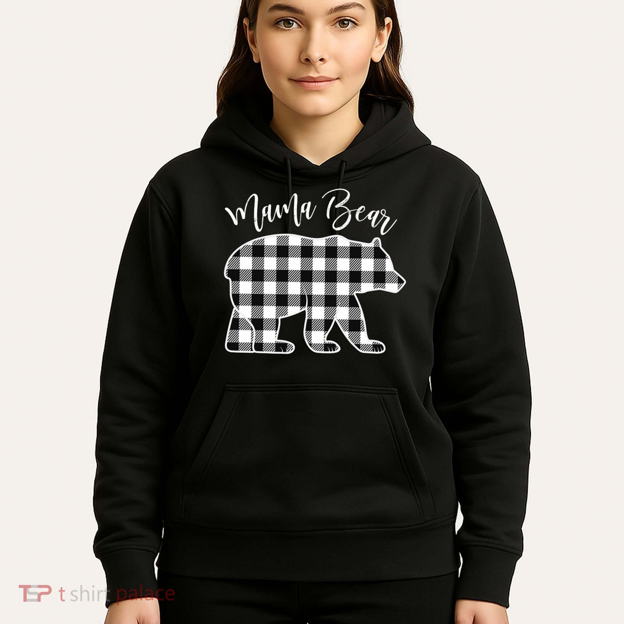 Black And White Buffalo Plaid Mama Bear Christmas Pajama Hoodie