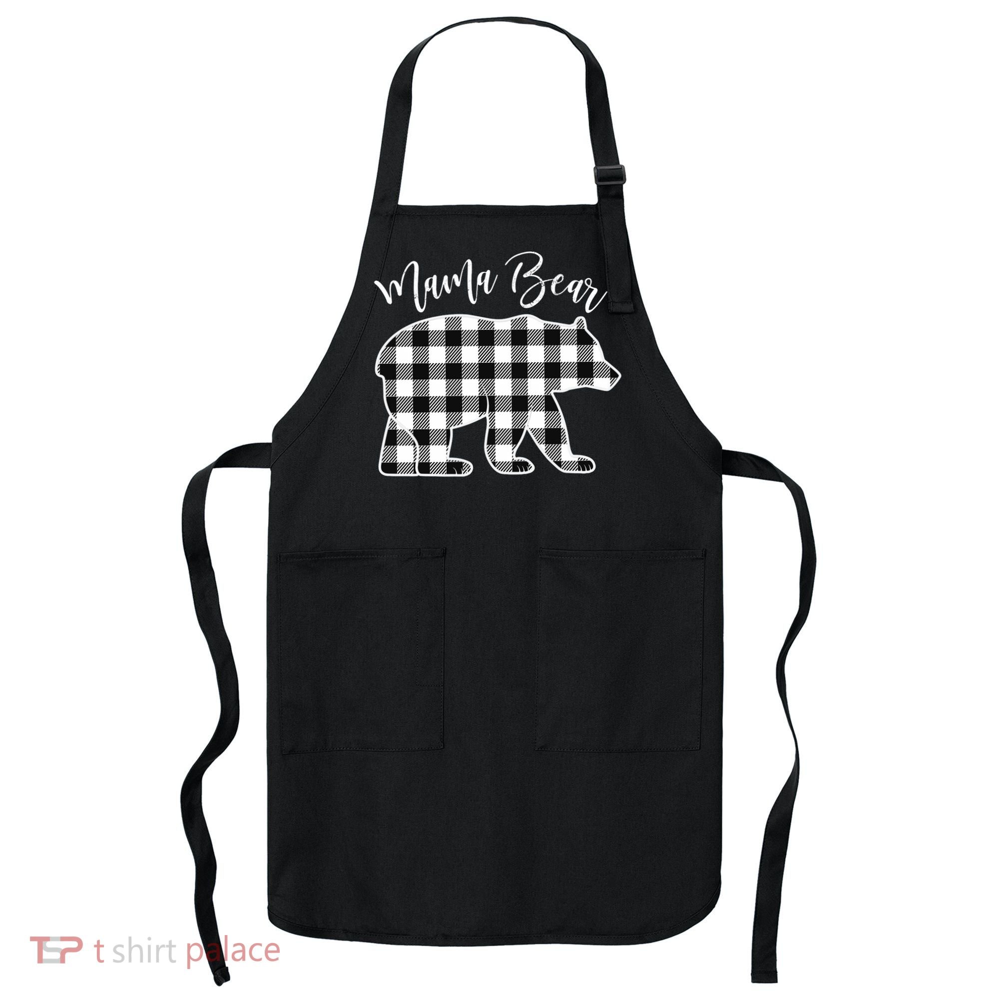 Black And White Buffalo Plaid Mama Bear Christmas Pajama Apron