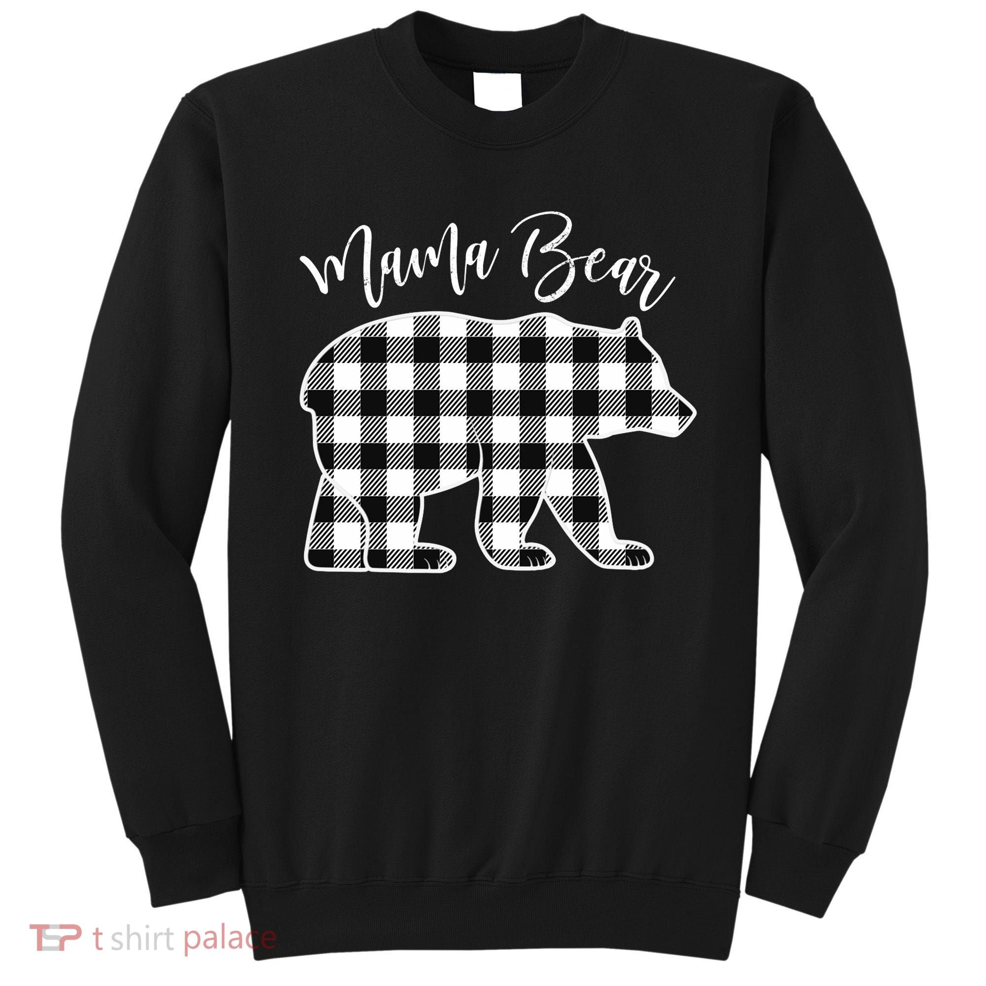 Black And White Buffalo Plaid Mama Bear Christmas Pajama Sweatshirt