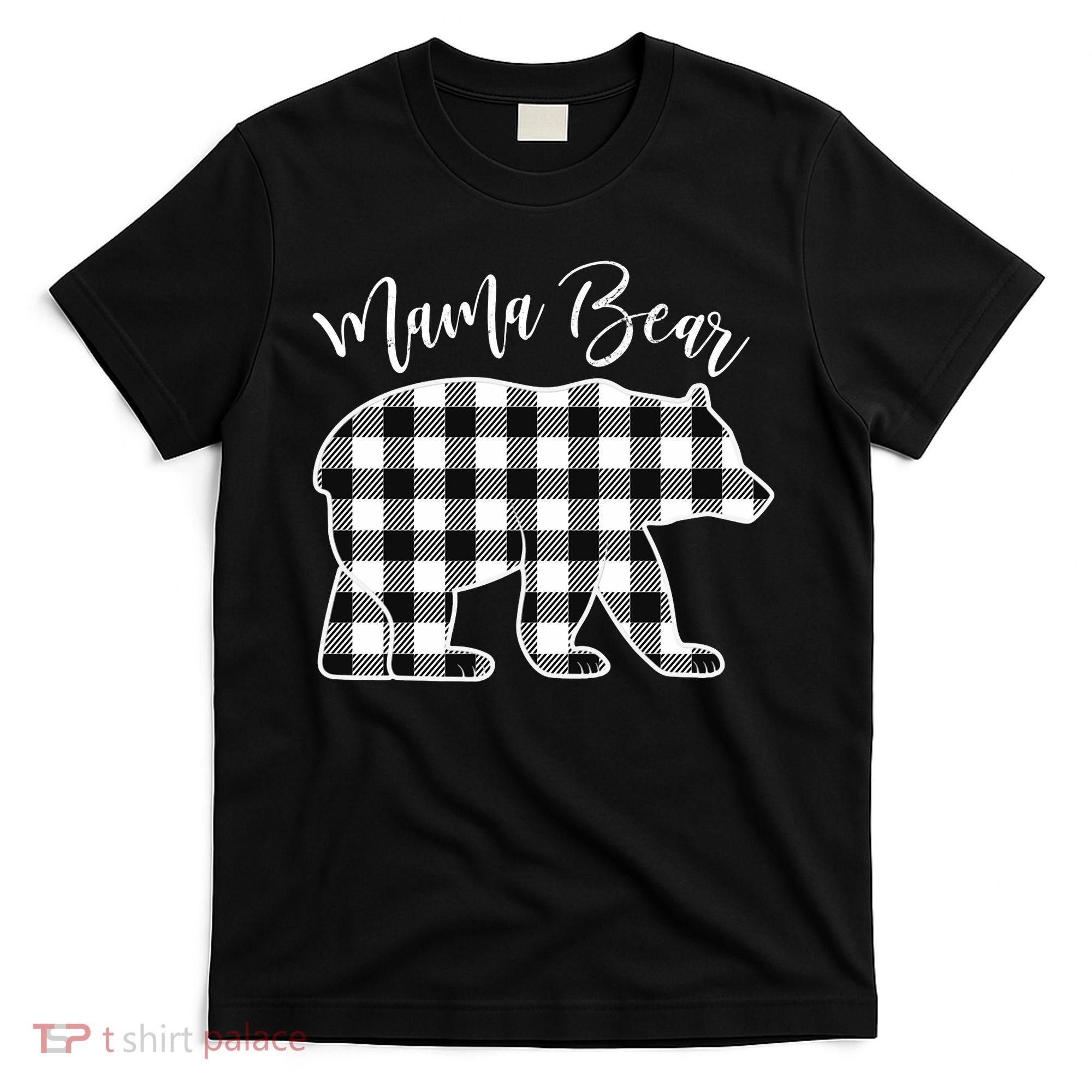 Black And White Buffalo Plaid Mama Bear Christmas Pajama T-Shirt