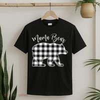Black And White Buffalo Plaid Mama Bear Christmas Pajama T-Shirt thumb 2