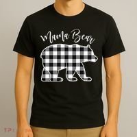 Black And White Buffalo Plaid Mama Bear Christmas Pajama T-Shirt thumb 3