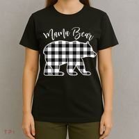 Black And White Buffalo Plaid Mama Bear Christmas Pajama T-Shirt thumb 4