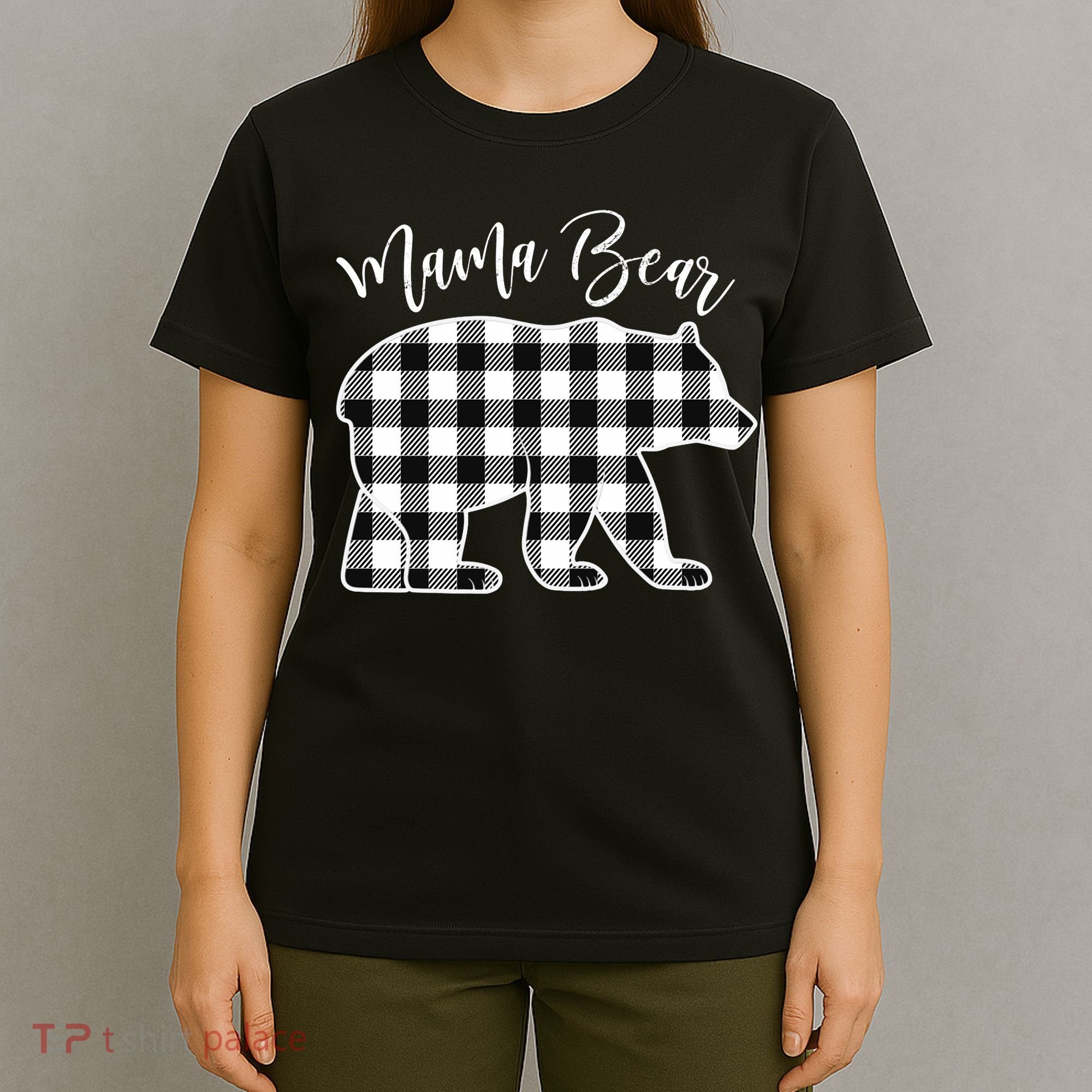 Black And White Buffalo Plaid Mama Bear Christmas Pajama T-Shirt