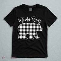 Black And White Buffalo Plaid Mama Bear Christmas Pajama T-Shirt thumb 5