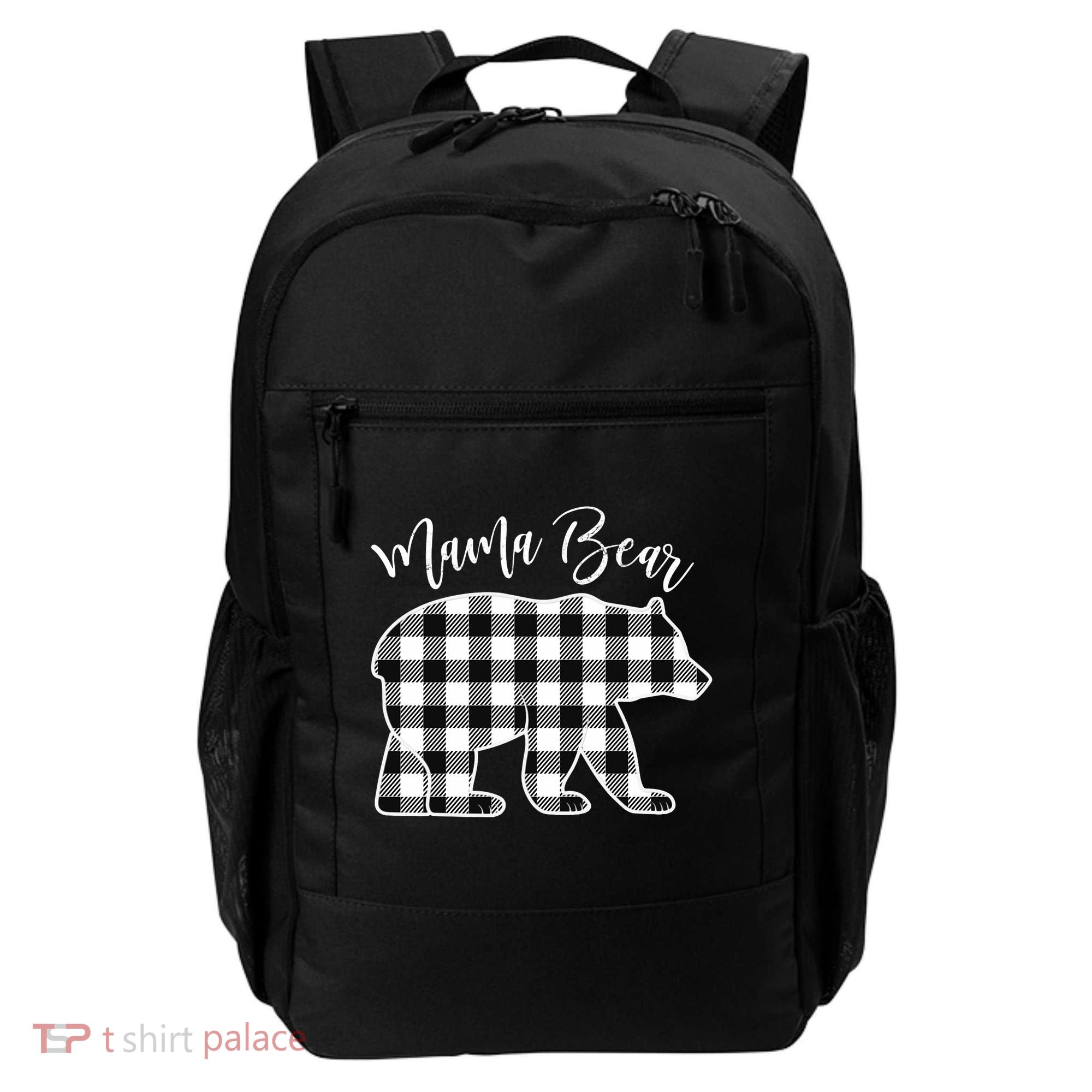 Black And White Buffalo Plaid Mama Bear Christmas Pajama Backpack