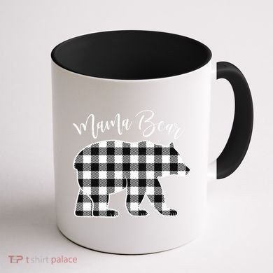 Black And White Buffalo Plaid Mama Bear Christmas Pajama Coffee Mug back