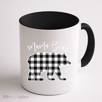 Black And White Buffalo Plaid Mama Bear Christmas Pajama Coffee Mug thumb 1