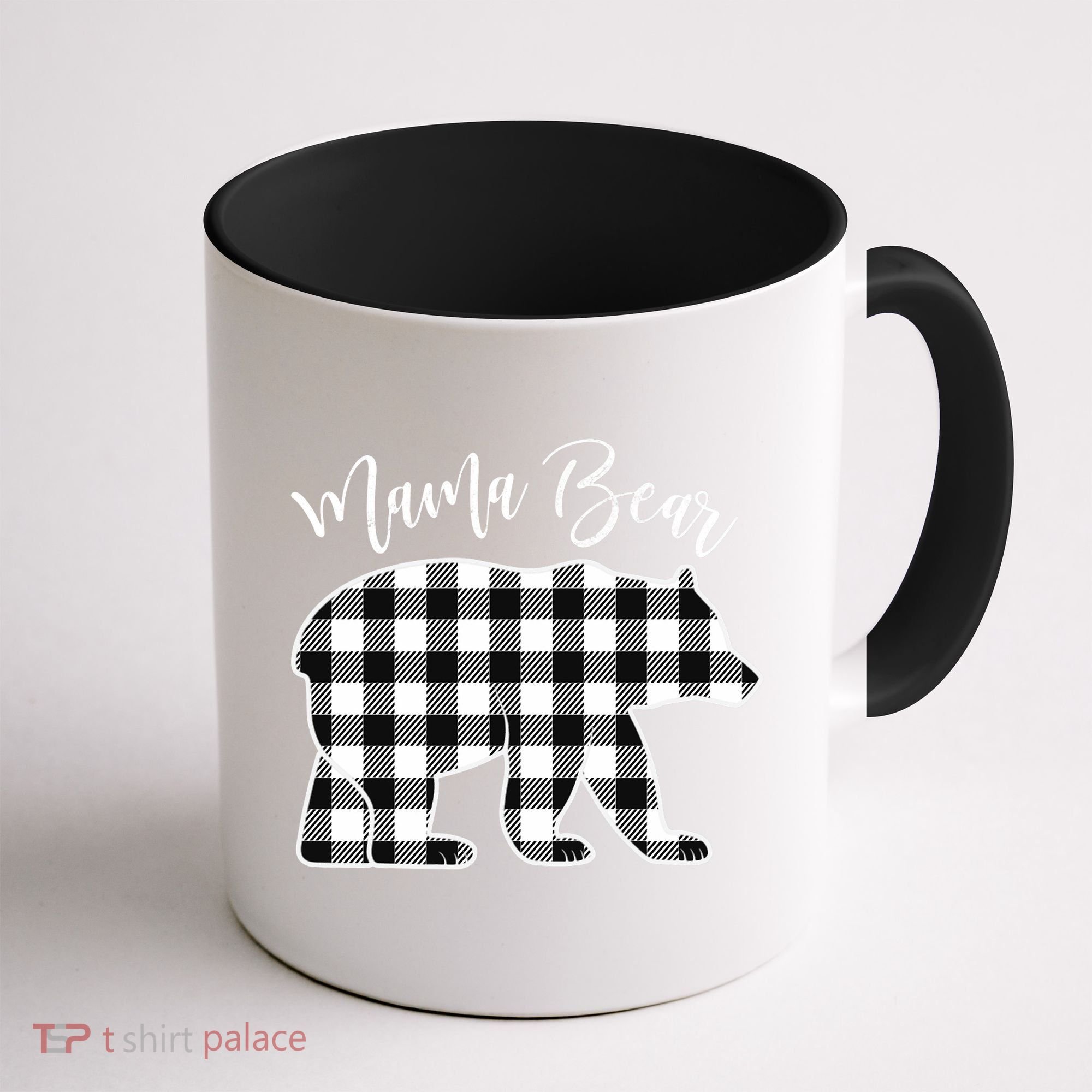 Black And White Buffalo Plaid Mama Bear Christmas Pajama Coffee Mug