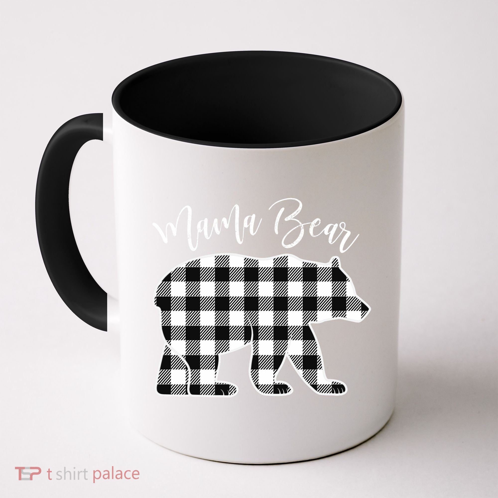 Black And White Buffalo Plaid Mama Bear Christmas Pajama Coffee Mug