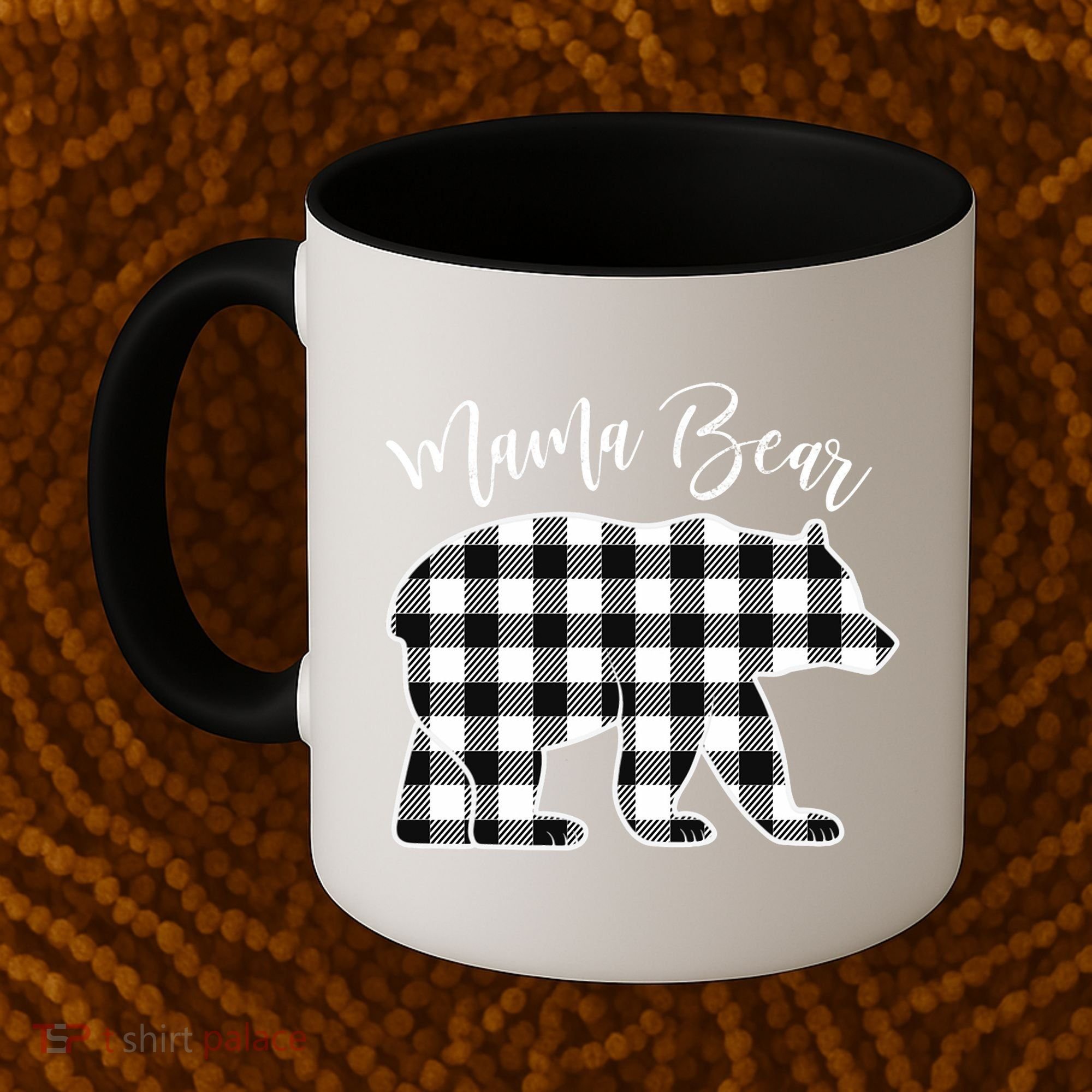 Black And White Buffalo Plaid Mama Bear Christmas Pajama Coffee Mug
