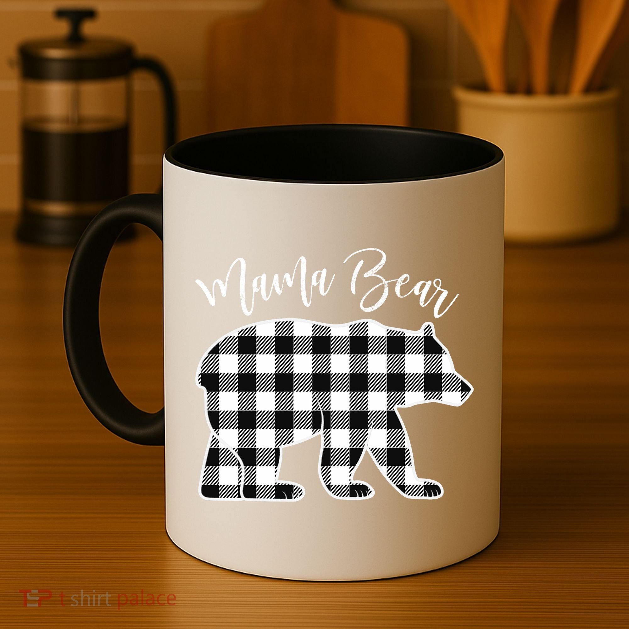 Black And White Buffalo Plaid Mama Bear Christmas Pajama Coffee Mug