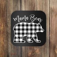 Black And White Buffalo Plaid Mama Bear Christmas Pajama Coaster thumb 0