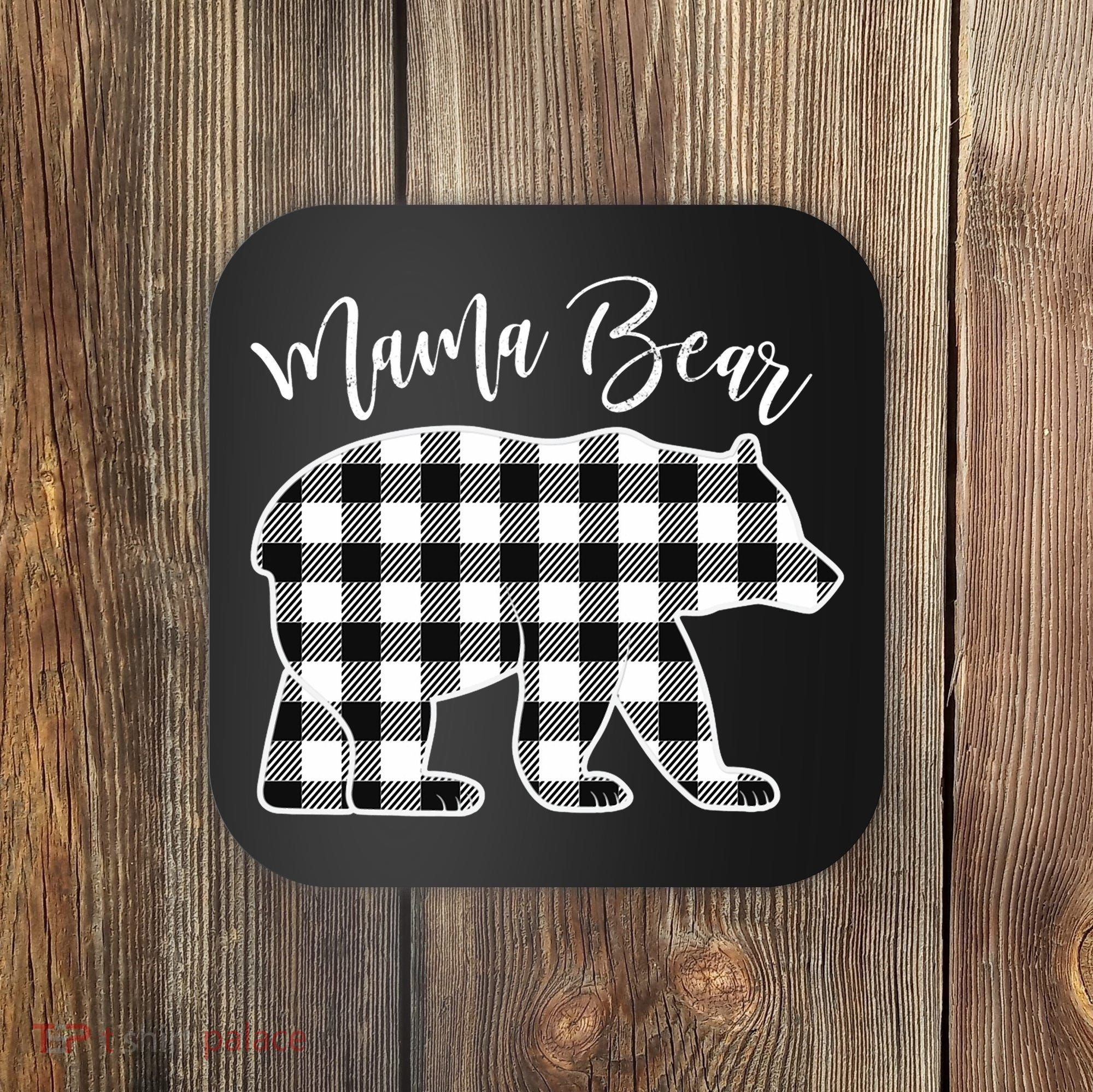 Black And White Buffalo Plaid Mama Bear Christmas Pajama Coaster