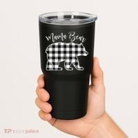 Black And White Buffalo Plaid Mama Bear Christmas Pajama Tumbler thumb 2