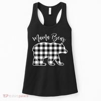 Black And White Buffalo Plaid Mama Bear Christmas Pajama Women's Tank Top thumb 0