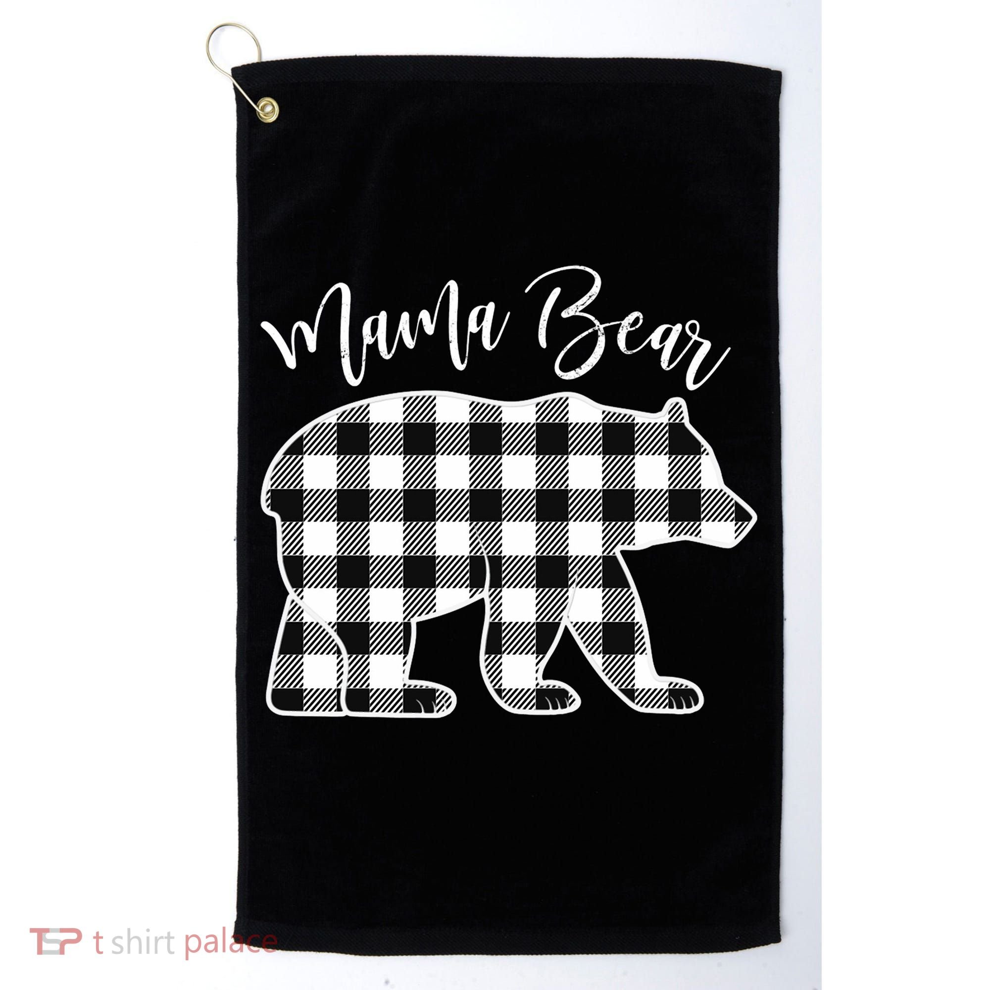Black And White Buffalo Plaid Mama Bear Christmas Pajama Golf Towel