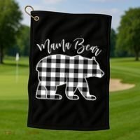 Black And White Buffalo Plaid Mama Bear Christmas Pajama Golf Towel thumb 1