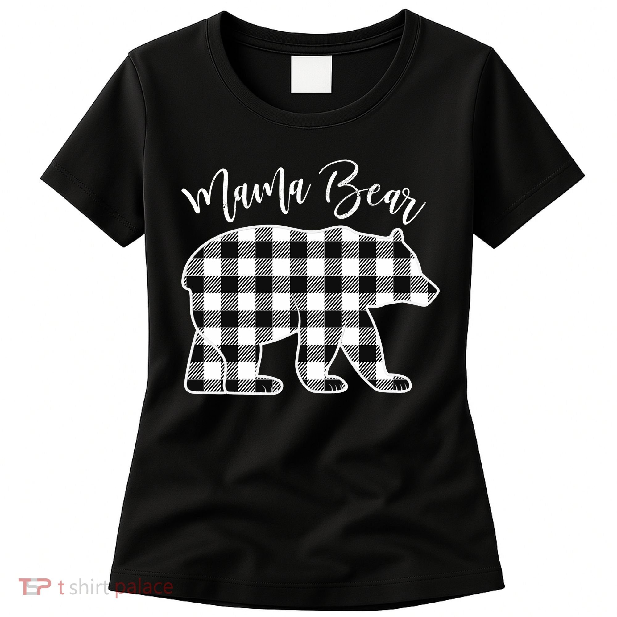 Black And White Buffalo Plaid Mama Bear Christmas Pajama Women's T-Shirt