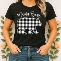 Black And White Buffalo Plaid Mama Bear Christmas Pajama Women's T-Shirt thumb 2