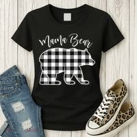 Black And White Buffalo Plaid Mama Bear Christmas Pajama Women's T-Shirt thumb 3