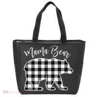 Black And White Buffalo Plaid Mama Bear Christmas Pajama Tote Bag thumb 0