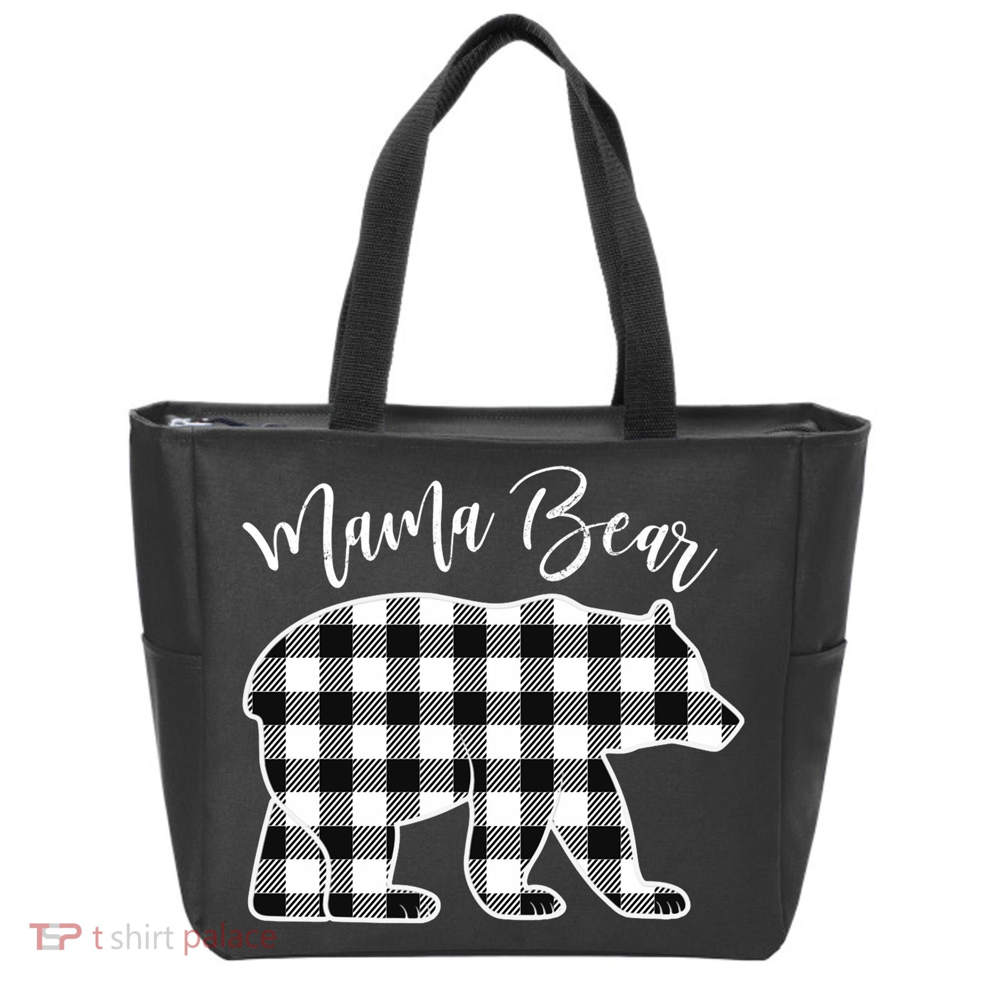 Black And White Buffalo Plaid Mama Bear Christmas Pajama Tote Bag