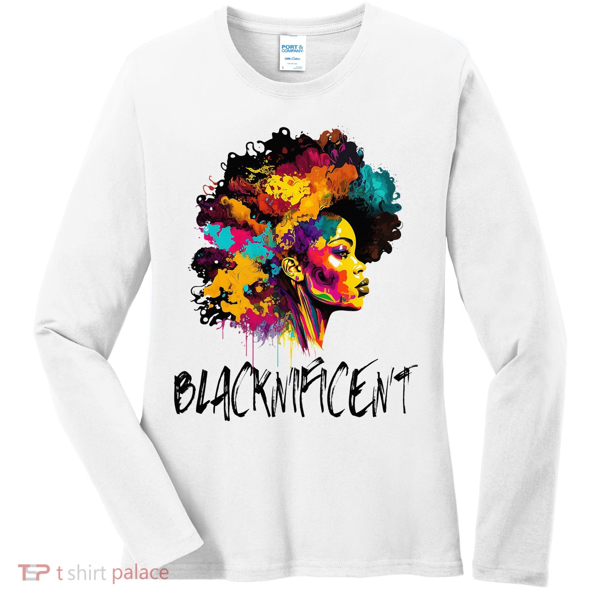Blacknificent Afro Woman African American Melanin BLM Gift Women's Long Sleeve Shirt