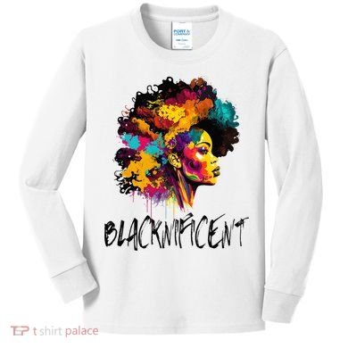 Blacknificent Afro Woman African American Melanin BLM Gift Kids Long Sleeve Shirt