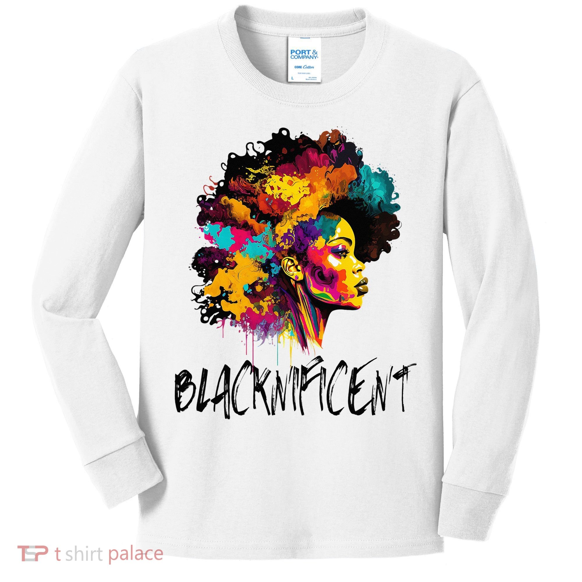 Blacknificent Afro Woman African American Melanin BLM Gift Kids Long Sleeve Shirt