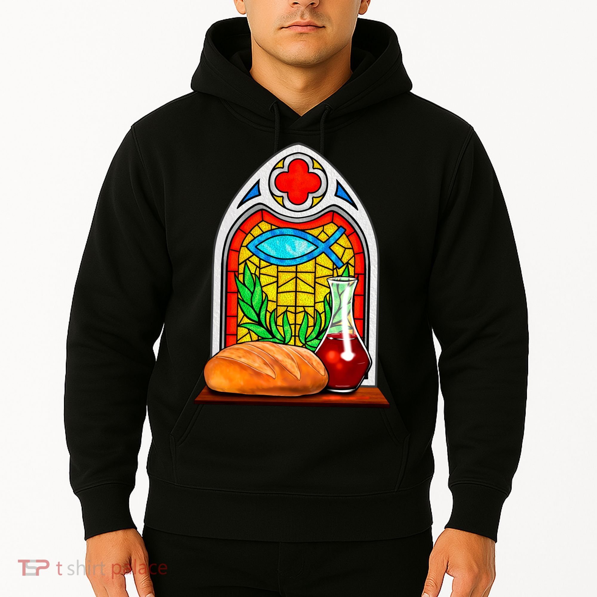 Bread And Wine Christian Stained Glass Catholic Hoodie