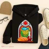 Bread And Wine Christian Stained Glass Catholic Hoodie thumb 4