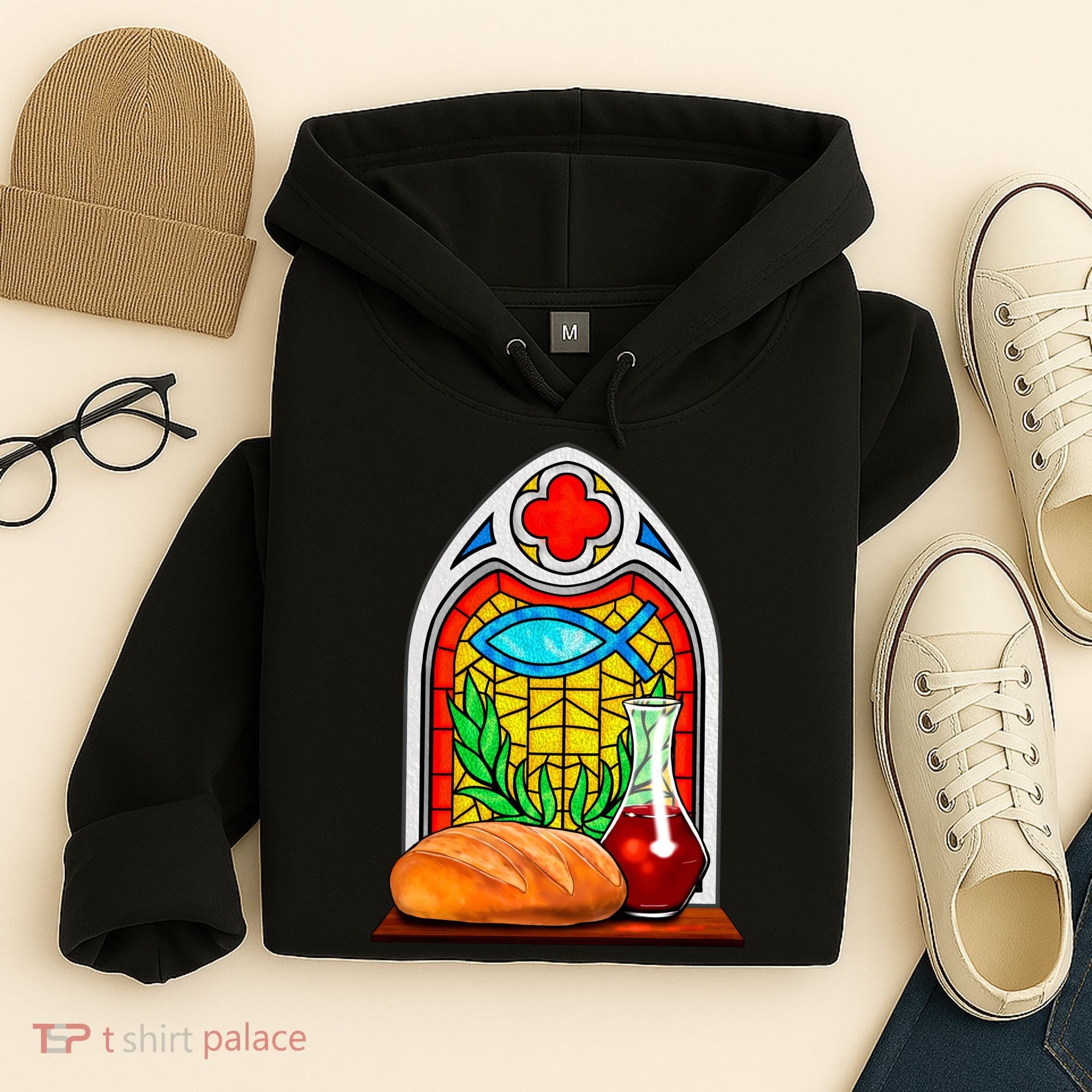 Bread And Wine Christian Stained Glass Catholic Hoodie