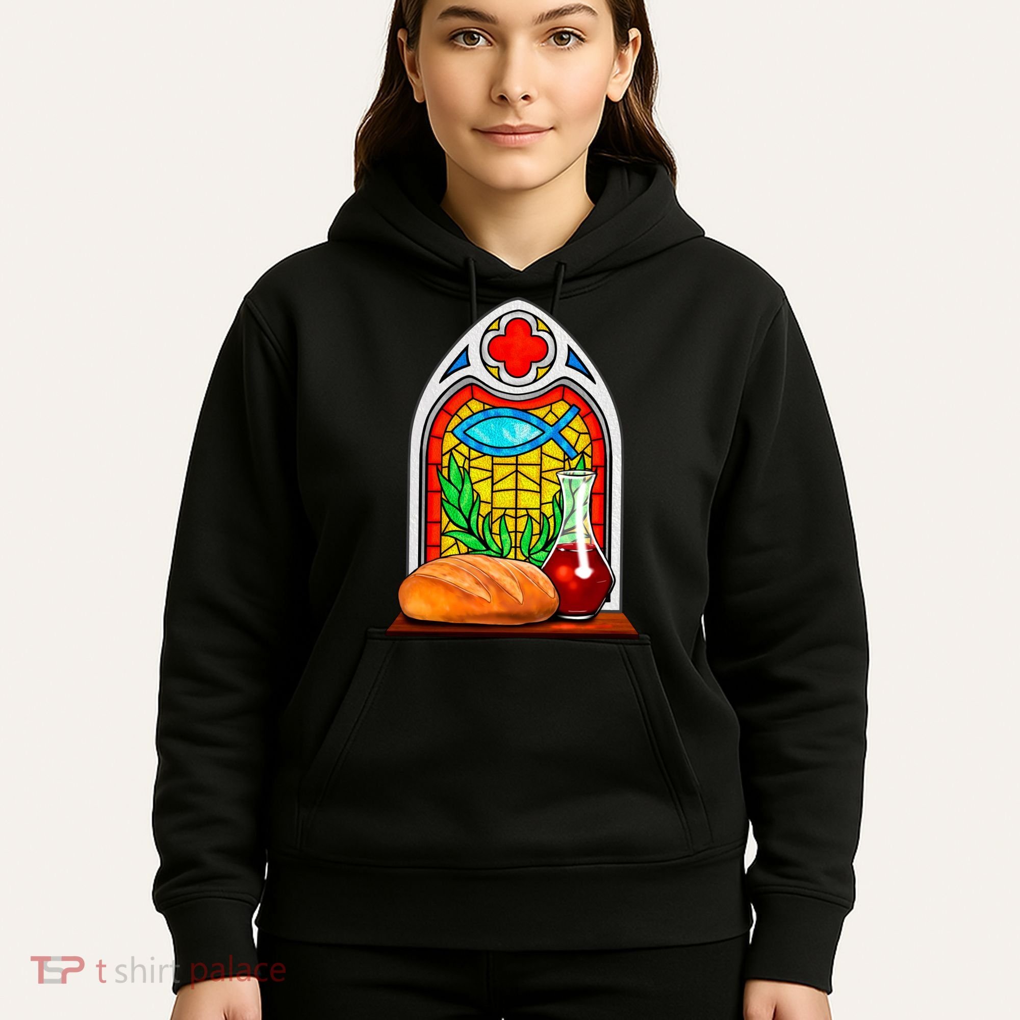 Bread And Wine Christian Stained Glass Catholic Hoodie