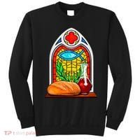Bread And Wine Christian Stained Glass Catholic Sweatshirt thumb 0