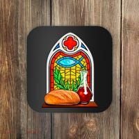 Bread And Wine Christian Stained Glass Catholic Coaster thumb 0