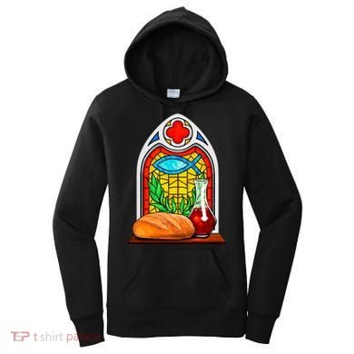 Bread And Wine Christian Stained Glass Catholic Women's Hoodie
