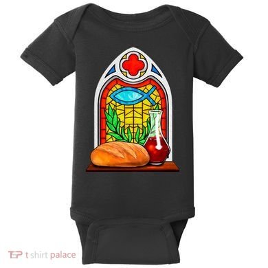 Bread And Wine Christian Stained Glass Catholic Baby Bodysuit