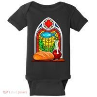 Bread And Wine Christian Stained Glass Catholic Baby Bodysuit thumb 0