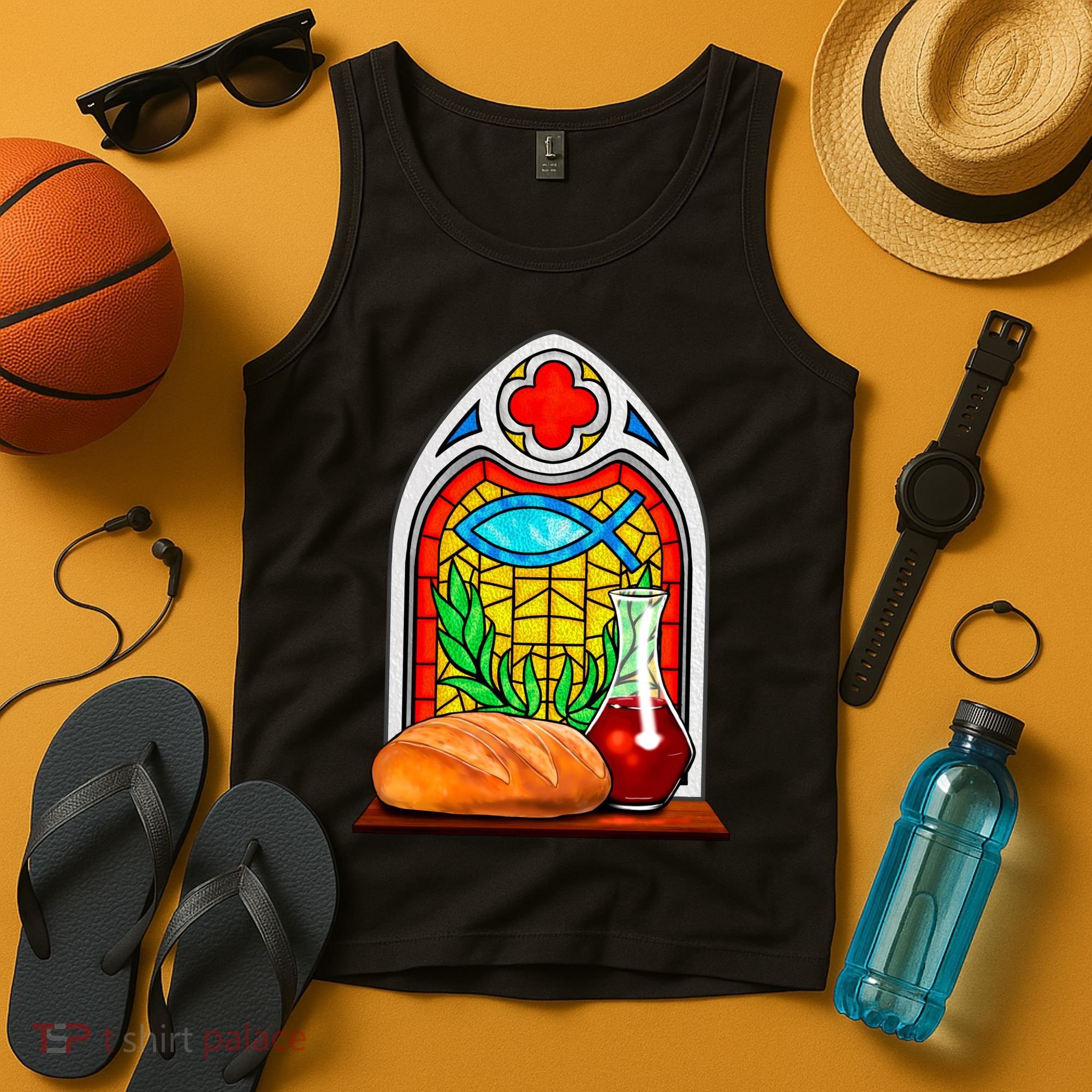Bread And Wine Christian Stained Glass Catholic Tank Top