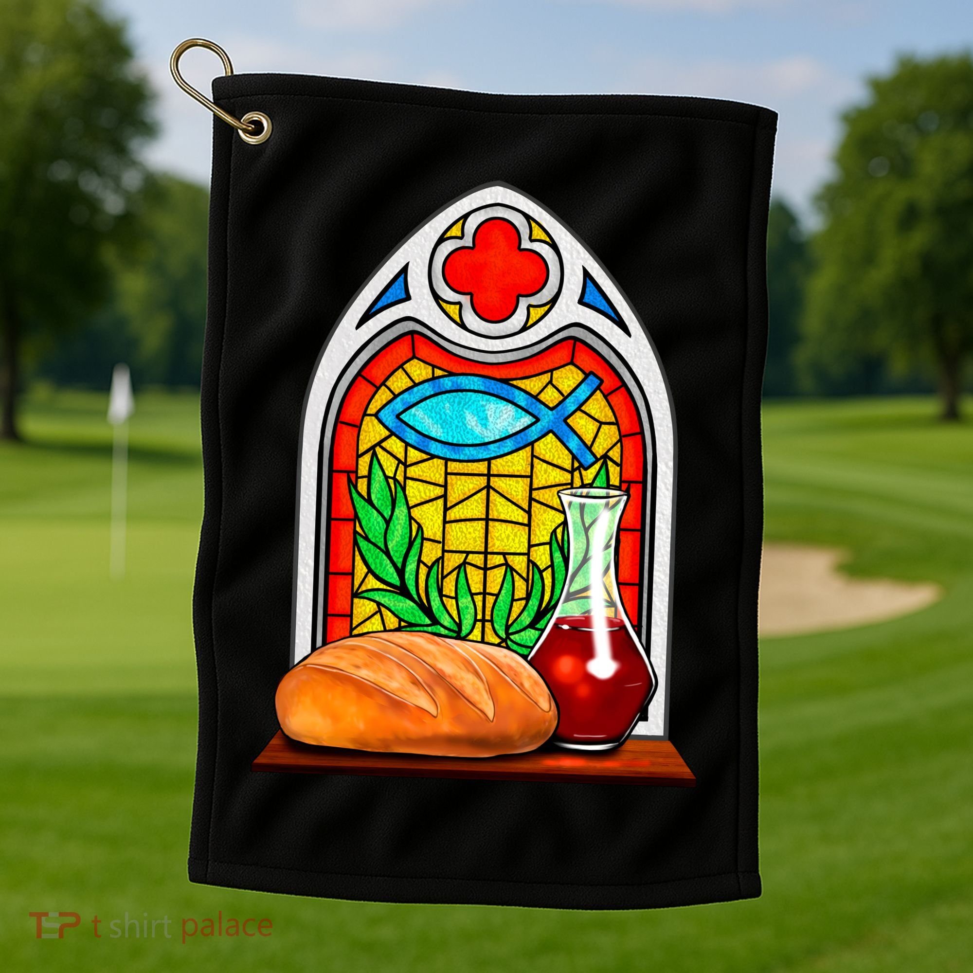 Bread And Wine Christian Stained Glass Catholic Golf Towel