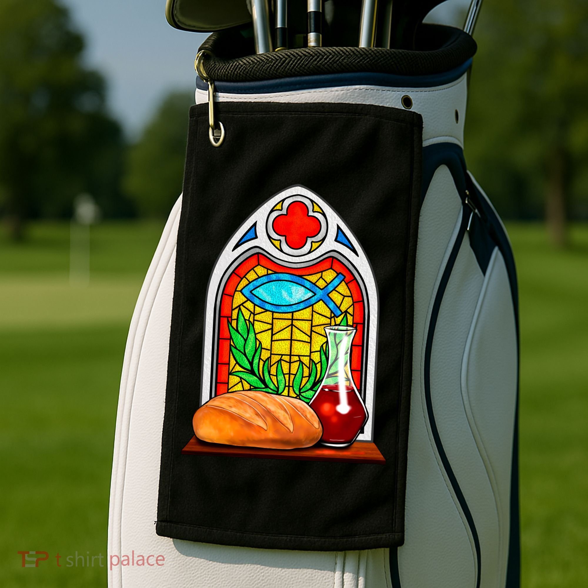 Bread And Wine Christian Stained Glass Catholic Golf Towel