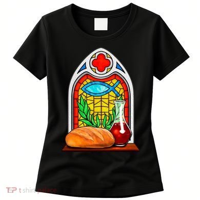 Bread And Wine Christian Stained Glass Catholic Women's T-Shirt