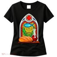 Bread And Wine Christian Stained Glass Catholic Women's T-Shirt thumb 0