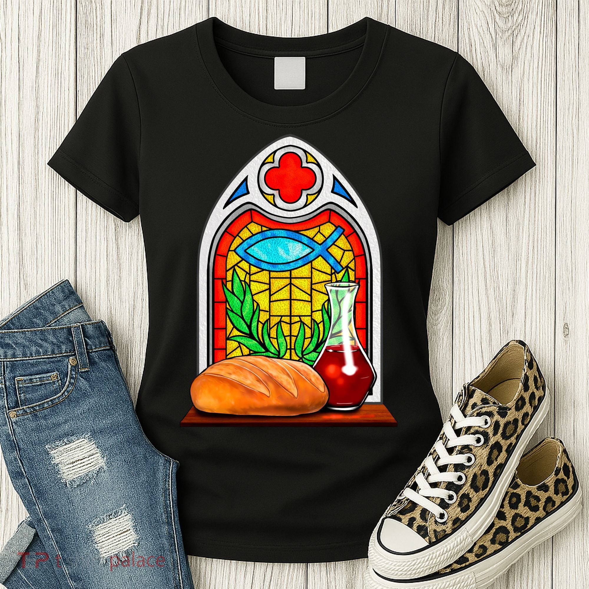 Bread And Wine Christian Stained Glass Catholic Women's T-Shirt