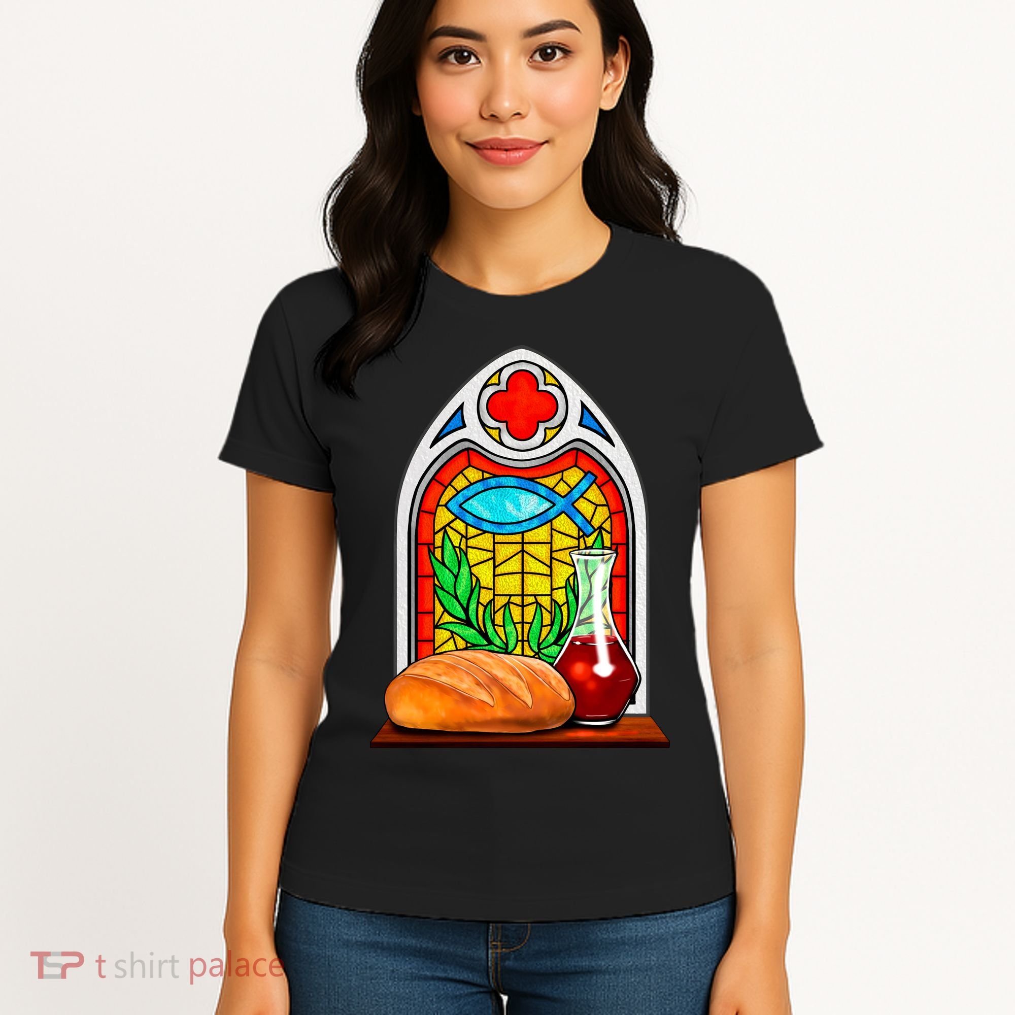 Bread And Wine Christian Stained Glass Catholic Women's T-Shirt