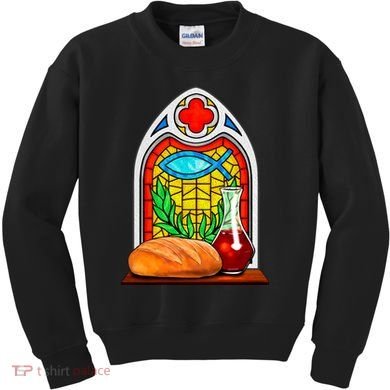 Bread And Wine Christian Stained Glass Catholic Kids Sweatshirt