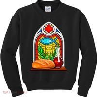 Bread And Wine Christian Stained Glass Catholic Kids Sweatshirt thumb 0